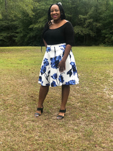 Blue Floral midi Skirt (xL, 2xL, & 3xL)