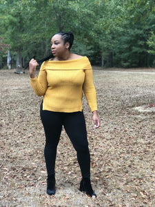 Mustard off shoulder sweater best sale